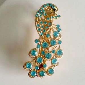 ❤️ Hairpin Clip  Full Crystal Teal Peacock Rhinestones Barrettes For Women or Gi